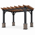 Pergola in Metallo e Legno con Rivestimento in Pietra 350x350x250 cm Naturale/Nero