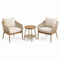 Set da giardino in legno con poltrone in corda e tavolino rotondo beige