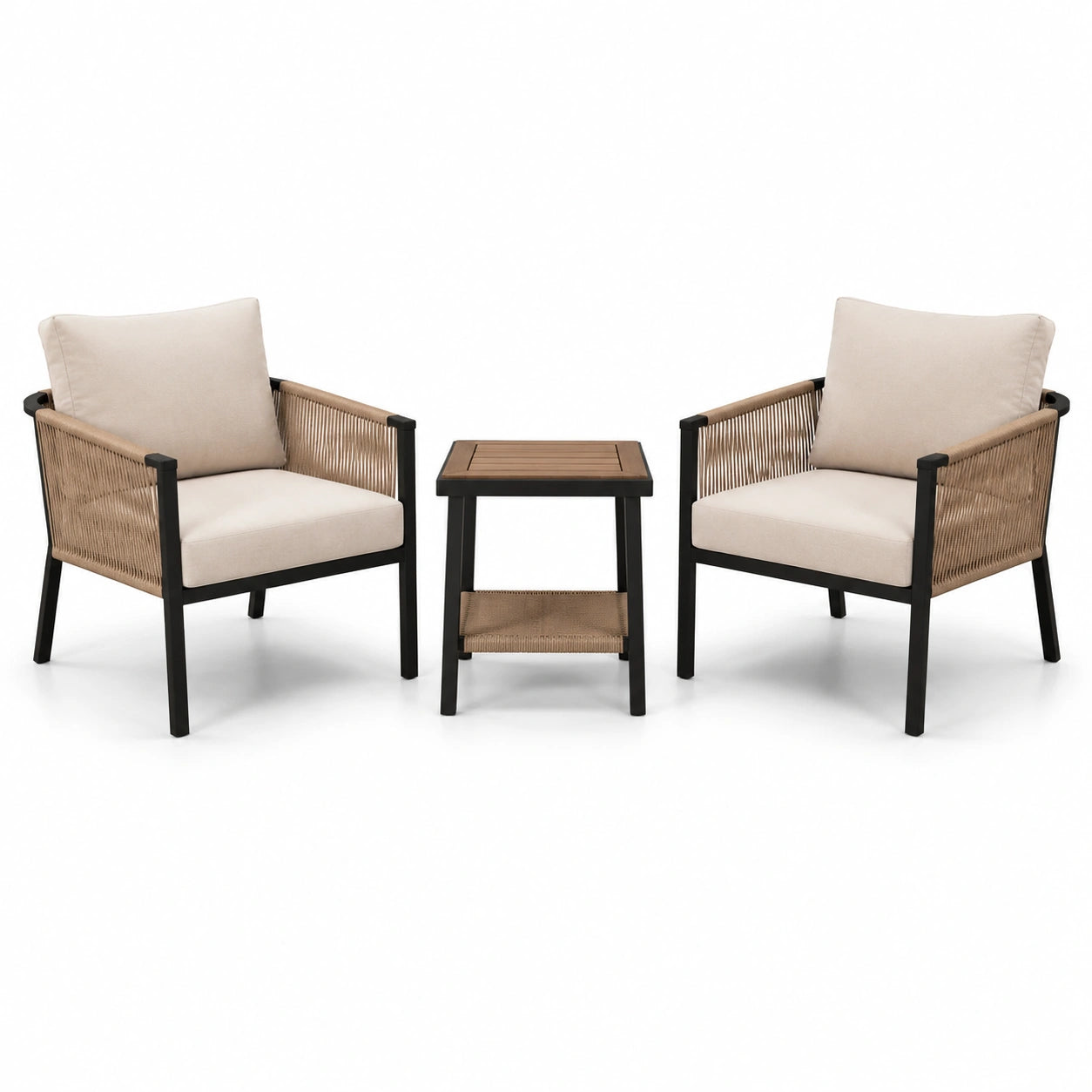 Set da giardino in alluminio con sedie e tavolino marrone e beige