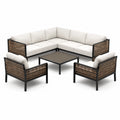 Set salotto da esterno in metallo e rattan marrone crema 5 pezzi