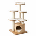 Albero tiragraffi in legno e sisal beige con cuccia cilindrica