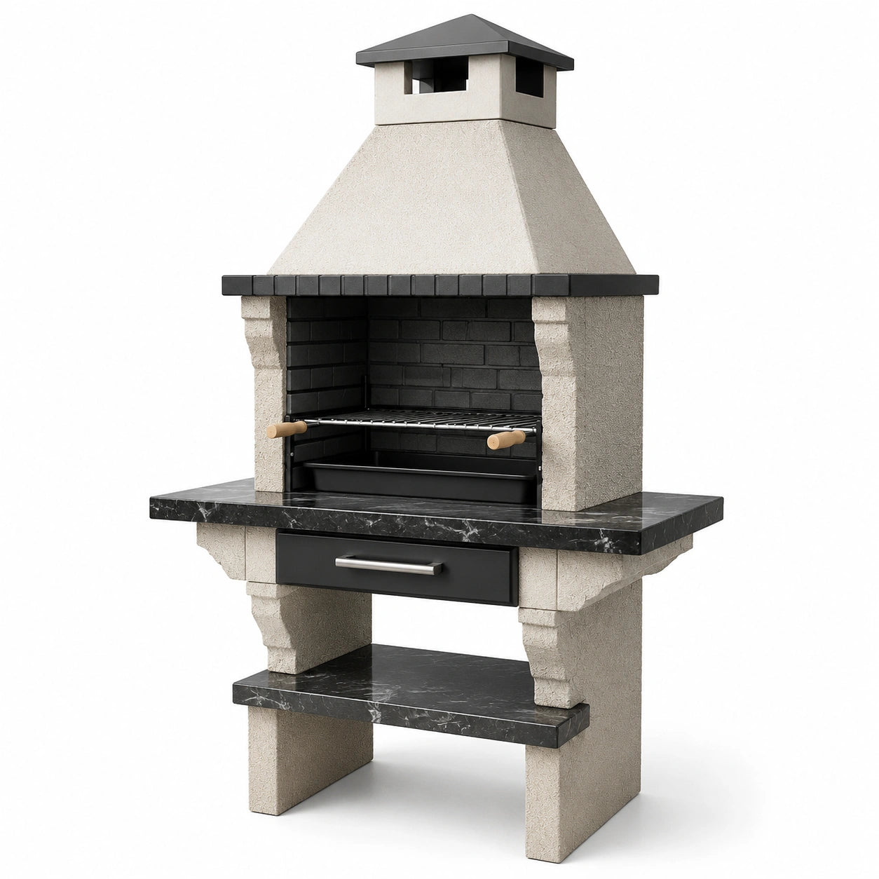 Barbecue in cemento e marmo nero 160x80x60 cm