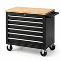 Carrello portautensili in metallo nero con piano in legno 7 cassetti