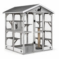 Gabbia per gatti in legno e metallo grigio