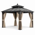 Gazebo in Alluminio con Tetto in Policarbonato e Tende in Poliestere