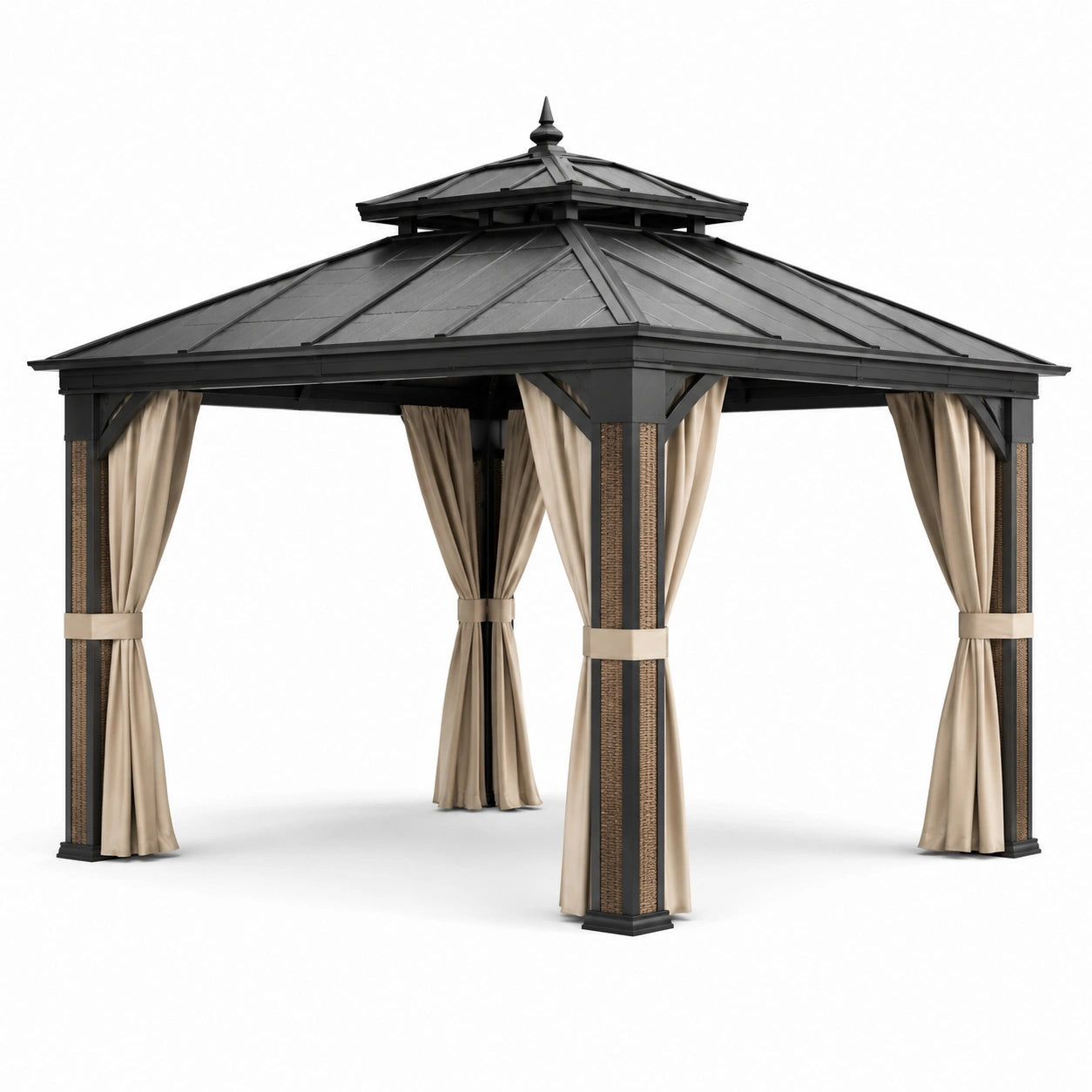 Gazebo in Alluminio con Tetto in Policarbonato e Tende in Poliestere