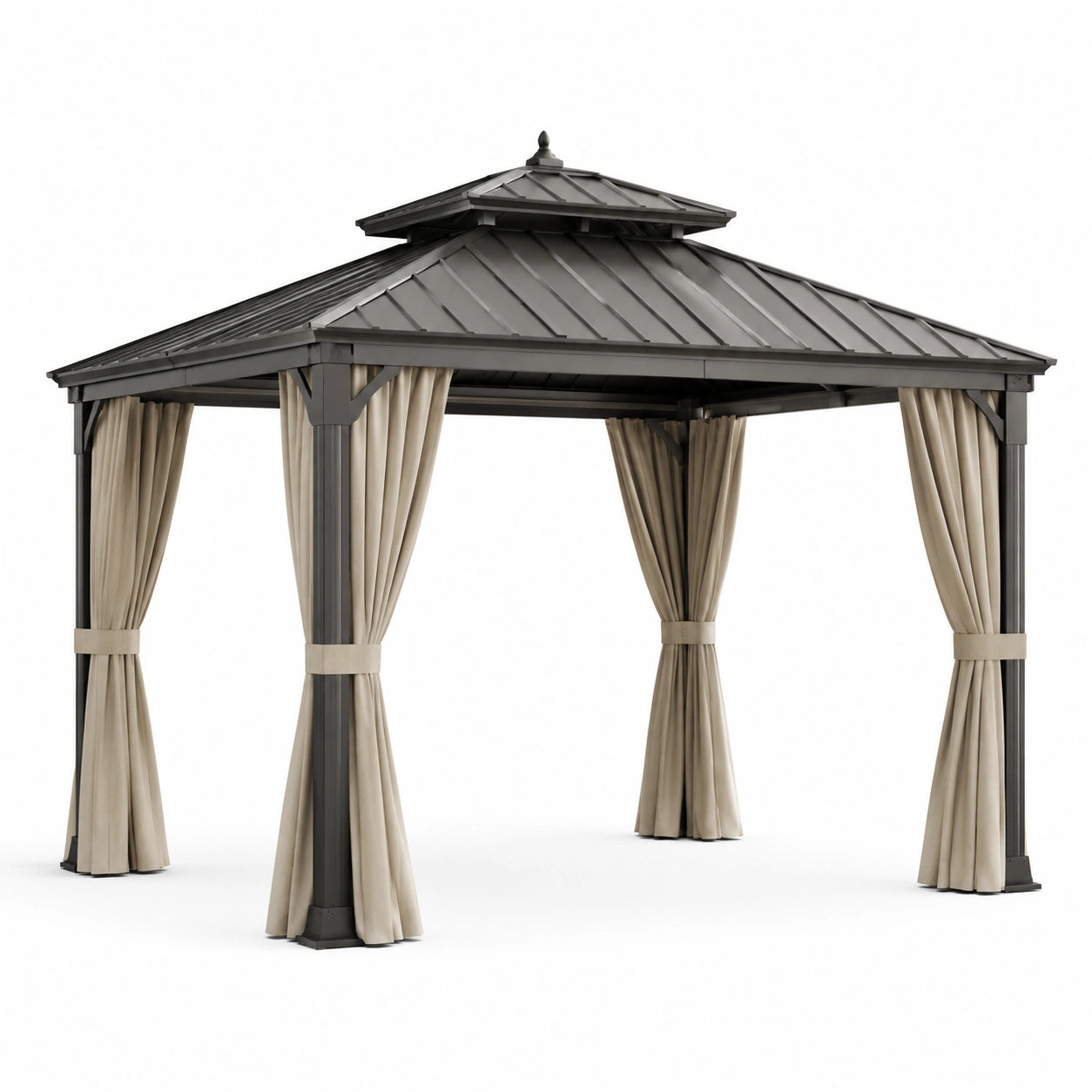 Gazebo da Giardino in Alluminio con Tetto in Acciaio e Tende in Tessuto Poliestere