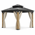 Gazebo in Alluminio, Legno e Acciaio con Tende in Poliestere Sabbia 3x3m