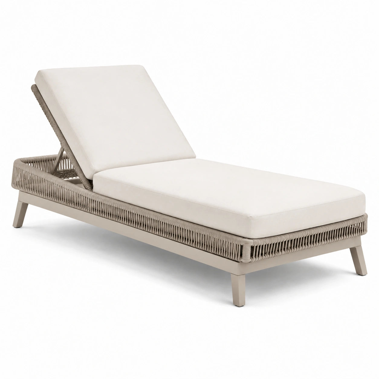 Lettino prendisole in metallo e polietilene intrecciato beige