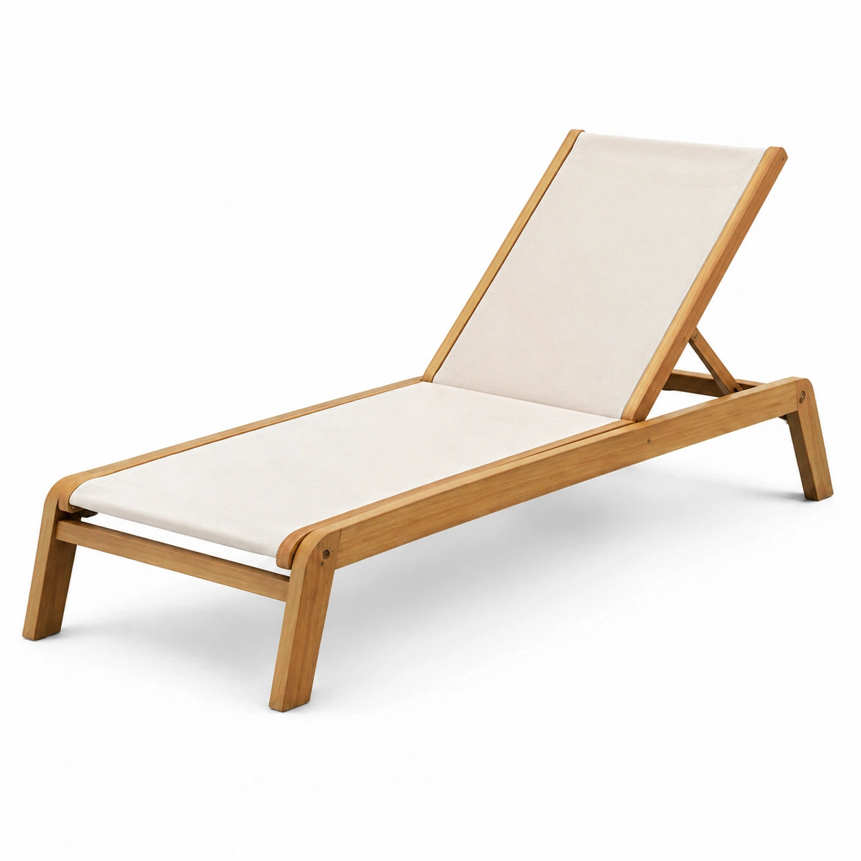 Lettino prendisole in legno di teak e poliestere regolabile bianco
