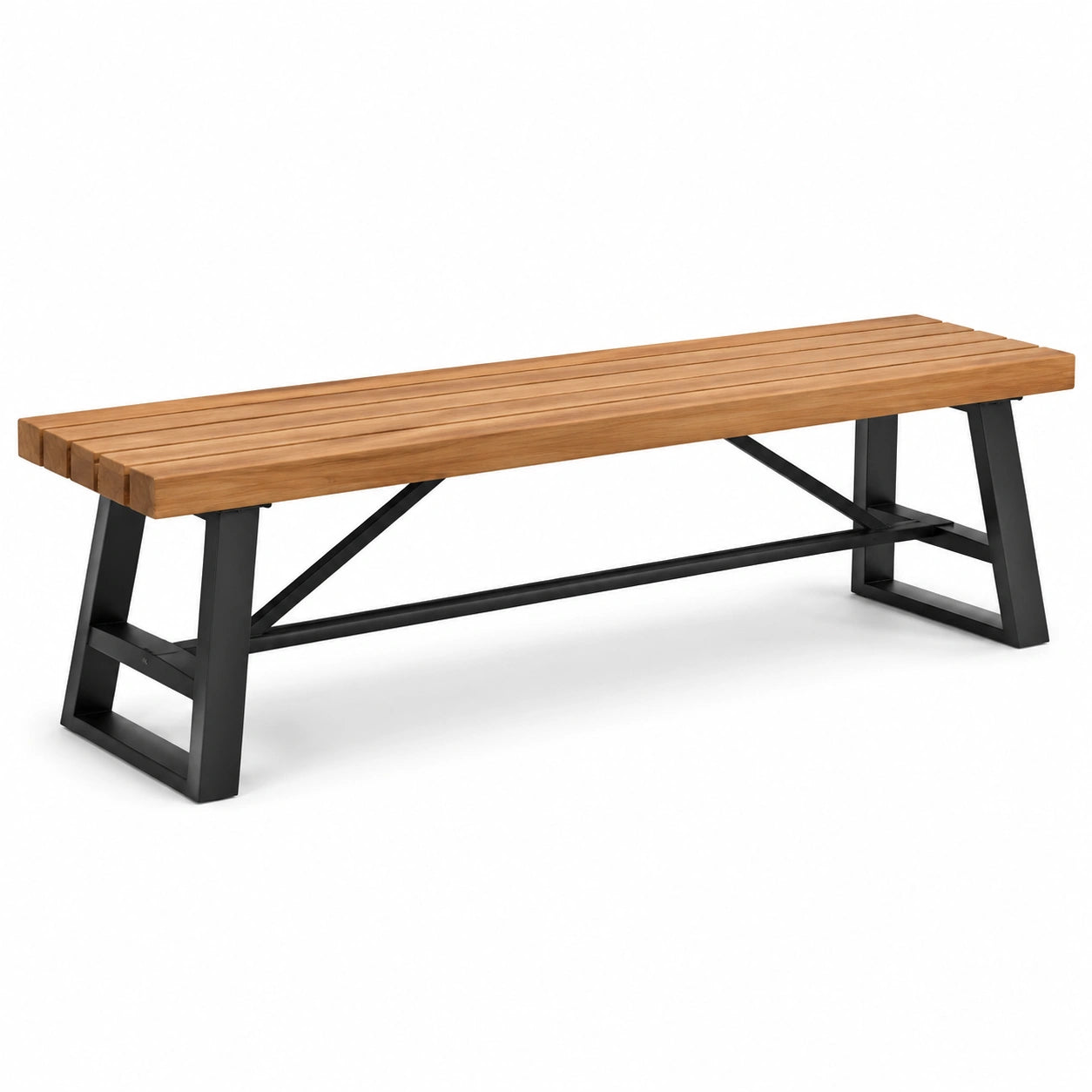 Panca in legno di teak e acciaio verniciato nero 180x40x45 cm